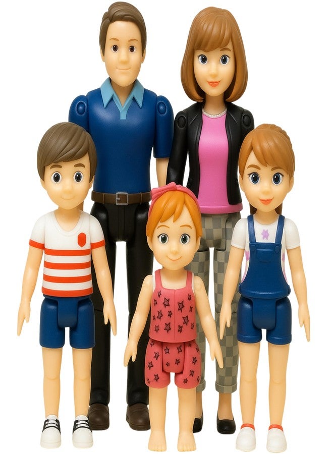 TOMLEON Family Dollhouse People - Doll House People Figures - 5 Poseable Action Figures Incl. Mom, Dad, Sister, Brother, Toddler - Small Dolls for Dollhouse - Dollhouse Dolls (Family) - Image 1
